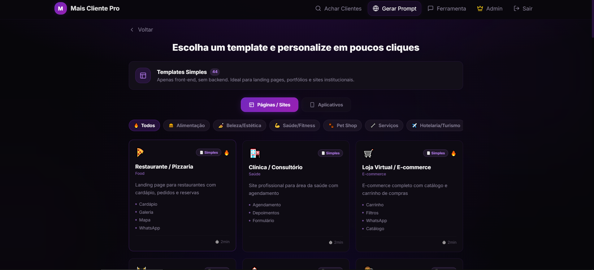 Modelos Prontos — Catálogo de sites profissionais